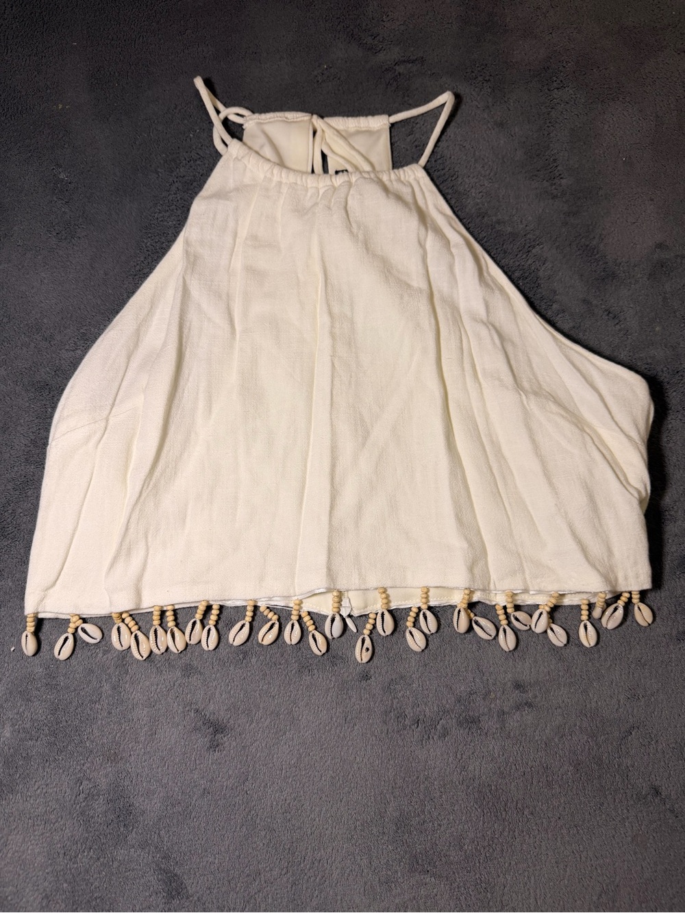 Forever 21 Cream Halter Crop Top with Shell Trim